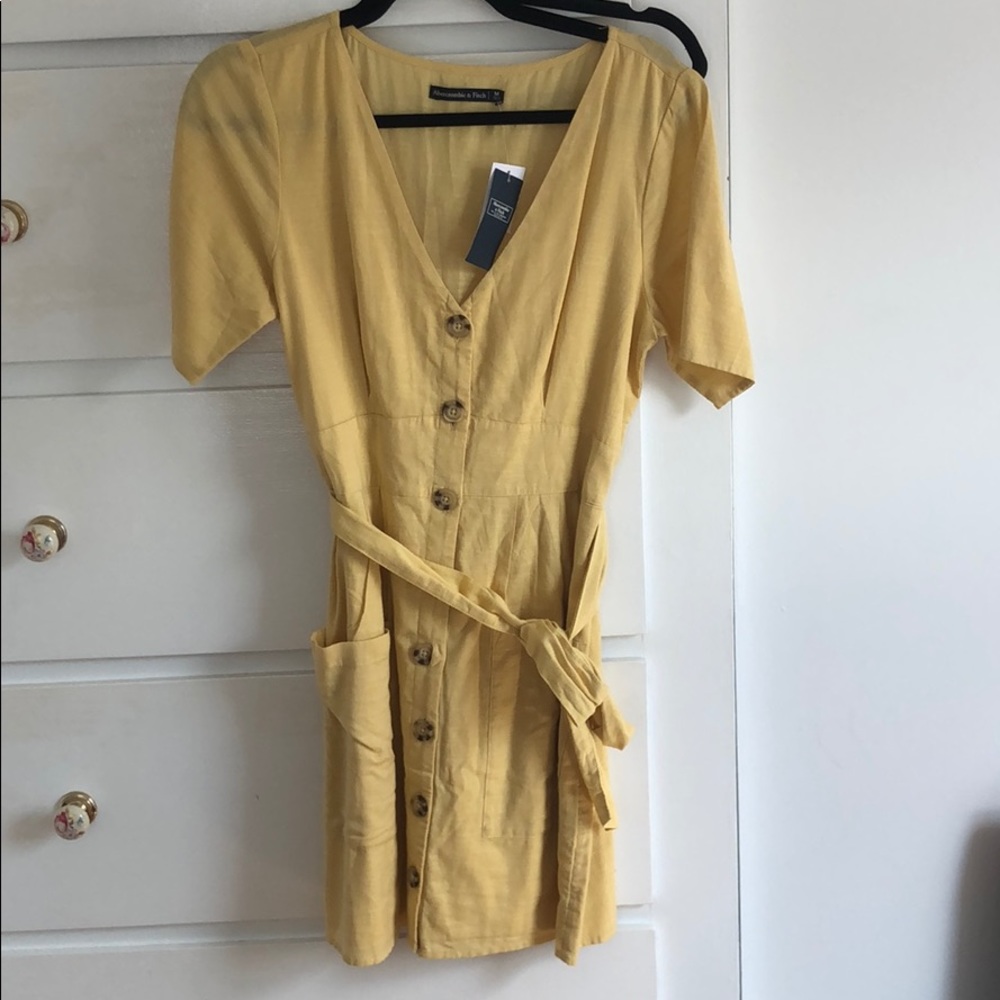 Yellow Abercrombie & Fitch Tie Waist Dress
